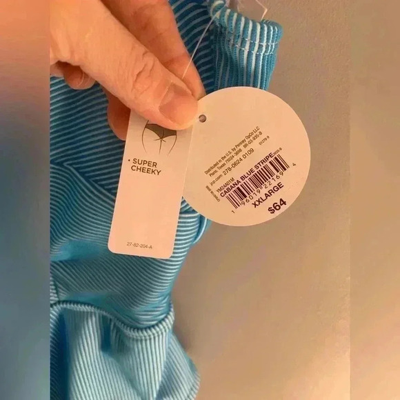 Woman’s Decree Blue Stripe Super Cheeky Adjustable New Plus Open Back One Piece - Picture 3 of 8